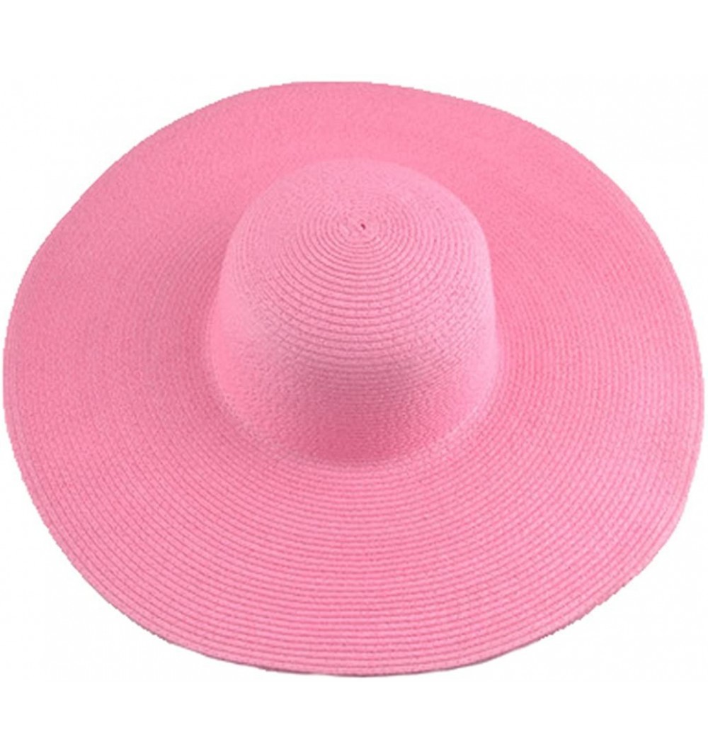 Sun Hats Womens Beach Hat Striped Straw Sun Hat Floppy Big Brim Hat - Pink - CG184QY6IKU $22.27
