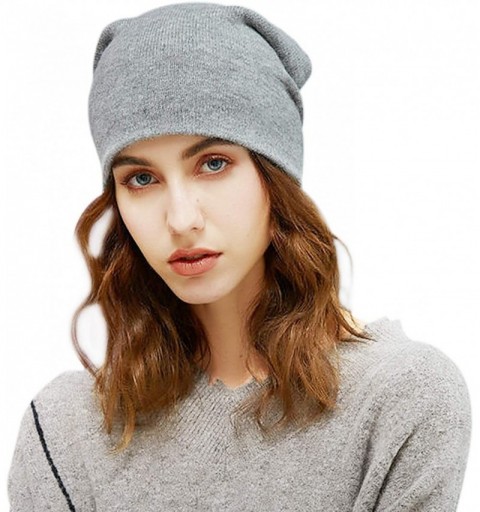 Skullies & Beanies Winter Warm Hats for Women Girls- 2-Layer Faux Rabbit Fur Knit Beanie Skull Cap - 1dark Grey - C118Z34AEG4...