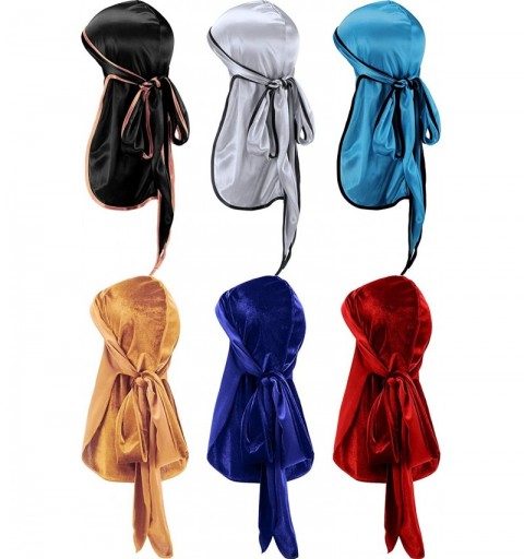 Skullies & Beanies 3 Pieces Silky Durag and 3 Pieces Velvet Durag Soft Headwrap Du-Rag with Long Tail and Wide Straps for 360...