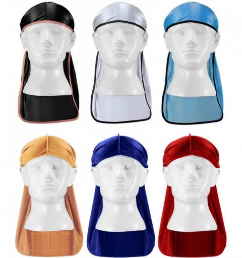 Skullies & Beanies 3 Pieces Silky Durag and 3 Pieces Velvet Durag Soft Headwrap Du-Rag with Long Tail and Wide Straps for 360...