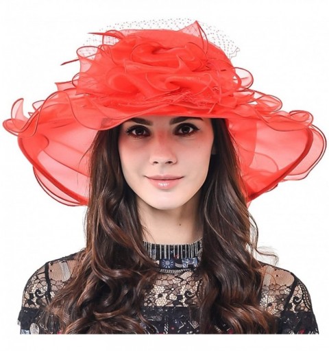 Sun Hats Lightweight Kentucky Derby Church Dress Wedding Hat S052 - S042-red - CO120YC0BD1 $24.96