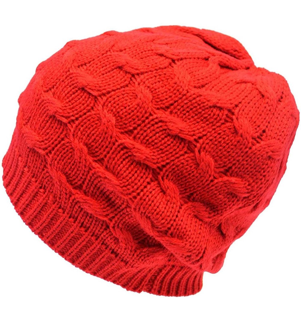 Skullies & Beanies Oversize Cable Knit Slouchy Beanie Cap Hat - Red - CL11LO2VYAT $9.80