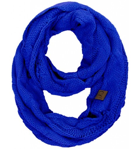 Skullies & Beanies 3pc Set Trendy Warm Chunky Soft Stretch Cable Knit Pom Pom Beanie- Scarves and Gloves Set - Royal Blue - C...