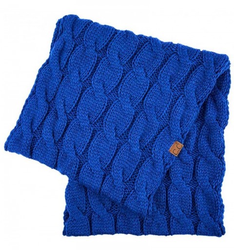 Skullies & Beanies 3pc Set Trendy Warm Chunky Soft Stretch Cable Knit Pom Pom Beanie- Scarves and Gloves Set - Royal Blue - C...