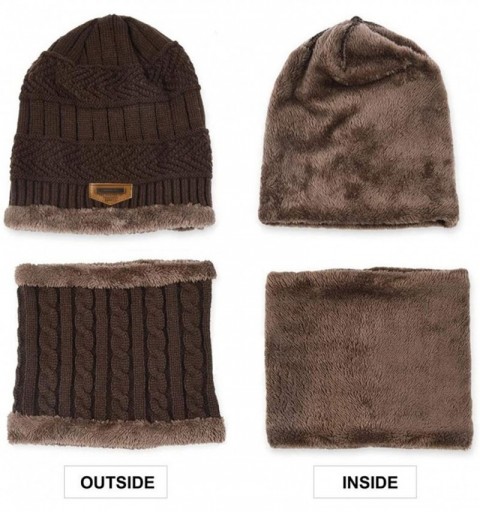 Skullies & Beanies 2-Pieces Winter Beanie Hat Scarf Set Warm Knit Hat & Warm Neck Thick Knit Cap for Men Women Kids - Brown -...