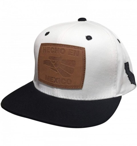 Baseball Caps Hecho En Mexico Via CALI Leather Embroidered Flatbill Snapback Cap Hat - White/Black - CW18NERHRAZ $14.29