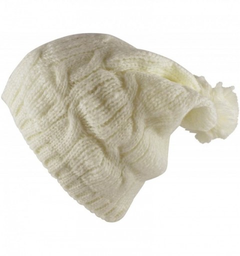 Skullies & Beanies Thick Crochet Knit Slouchy Pom Pom Beanie Winter Ski Hat - Crochet Off White - C112CFUM7Q9 $14.14