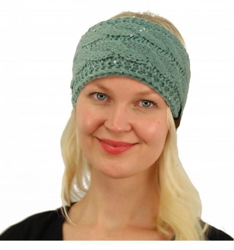 Cold Weather Headbands Winter Fuzzy Fleece Lined Thick Knitted Headband Headwrap Earwarmer - Sequins Mint - CM18IIDXRI5 $10.85