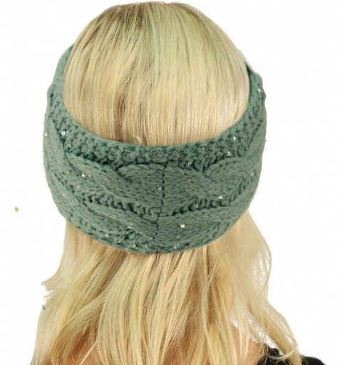Cold Weather Headbands Winter Fuzzy Fleece Lined Thick Knitted Headband Headwrap Earwarmer - Sequins Mint - CM18IIDXRI5 $10.85