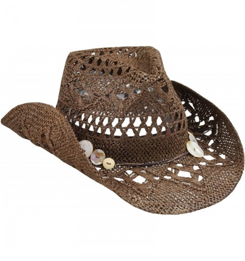 Cowboy Hats Straw Cowboy Hat w/Shell Buttons - Shapeable Brim - Brown - CG11WK28EBP $22.37