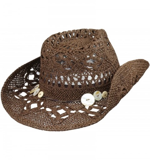 Cowboy Hats Straw Cowboy Hat w/Shell Buttons - Shapeable Brim - Brown - CG11WK28EBP $22.37