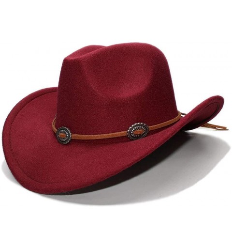 Cowboy Hats Vintage Style Unisex Wool Blend Wide Brim Western Cowboy Hat Cowgirl Cap - Wine Red - CU18KA50IAM $13.02