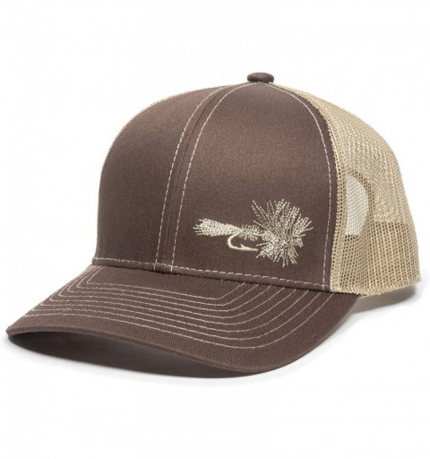 Baseball Caps Fish Lure Trucker Hat - Adjustable Baseball Cap w/Plastic Snapback Closure - Dry Fly (Brown W/ Tan Mesh) - C119...