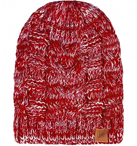 Skullies & Beanies Unisex Warm Chunky Soft Stretch Cable Knit Beanie Cap Hat - 102 Bb Dark Red - C018KR3RHEW $8.79