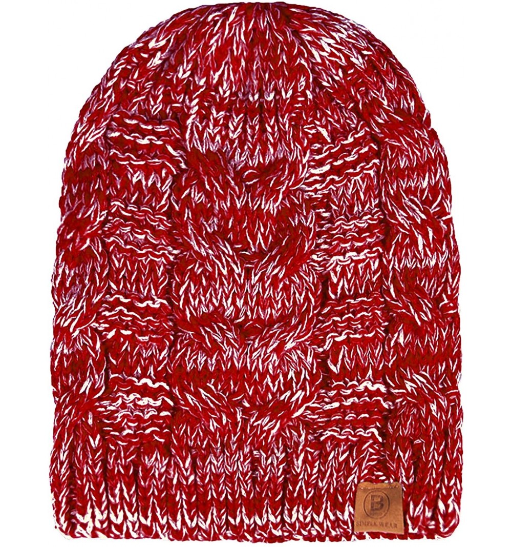 Skullies & Beanies Unisex Warm Chunky Soft Stretch Cable Knit Beanie Cap Hat - 102 Bb Dark Red - C018KR3RHEW $8.79
