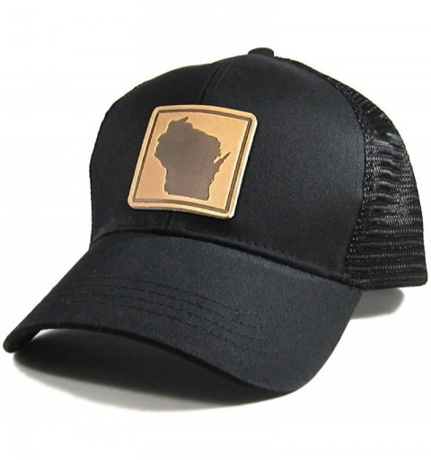 Baseball Caps Men's Wisconsin Leather Patch All Black Trucker Hat - Black - CM18EG9MKM5 $25.65