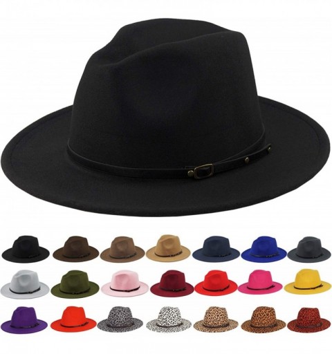 Fedoras Women Fedora Hat Wide Brim Felt hat with Belt Buckle Panama Hat Vintage Jazz Hat - A-black - CW18IG585R0 $21.13