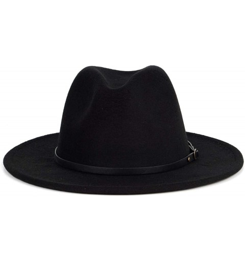 Fedoras Women Fedora Hat Wide Brim Felt hat with Belt Buckle Panama Hat Vintage Jazz Hat - A-black - CW18IG585R0 $21.13