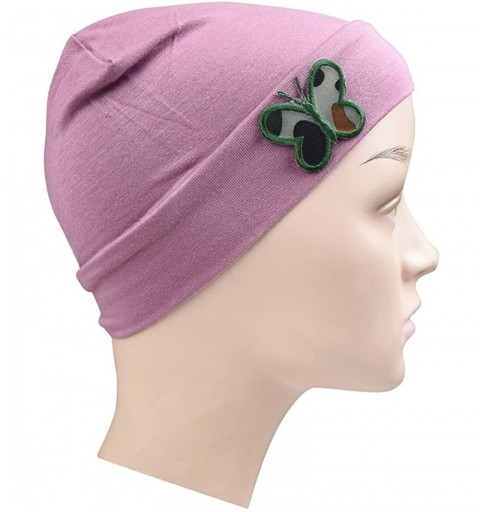 Skullies & Beanies Soft Chemo Cap Cancer Beanie with Green Camo Butterfly - Rose - C712NA4O40G $19.63