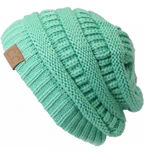 Skullies & Beanies Slouchy Cable Knit Beanie Skully Hat - Mint - CQ11R0LO21R $11.88