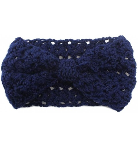 Headbands Retro Bohemian Beads Cable Knitted Winter Turban Ear Warmer Headband - Navy Blue Hollow - CO189T45HI0 $7.59