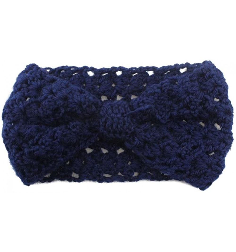 Headbands Retro Bohemian Beads Cable Knitted Winter Turban Ear Warmer Headband - Navy Blue Hollow - CO189T45HI0 $7.59