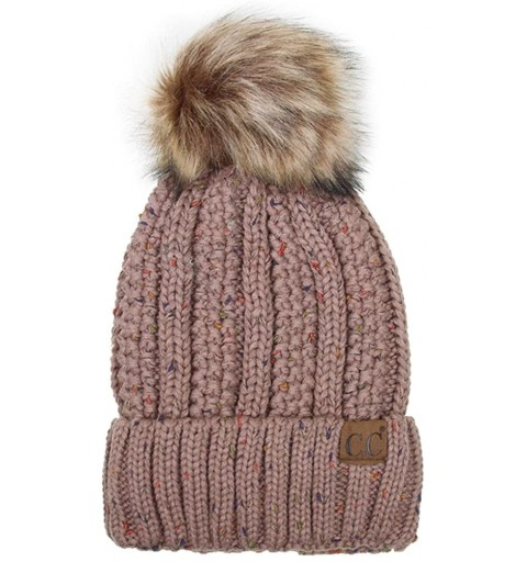 Skullies & Beanies Exclusive Knitted Hat with Fuzzy Lining with Pom Pom - Confetti Taupe - CL18G2AC3C2 $35.64