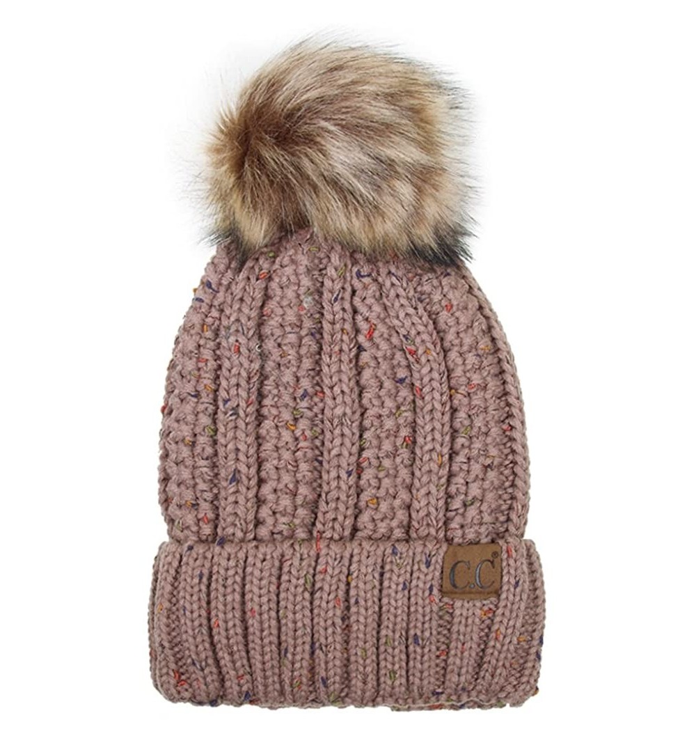 Skullies & Beanies Exclusive Knitted Hat with Fuzzy Lining with Pom Pom - Confetti Taupe - CL18G2AC3C2 $14.60