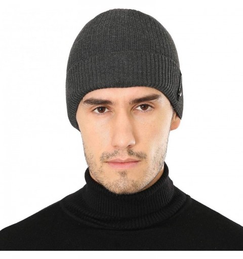 Skullies & Beanies Winter Knit Beanie Stocking hat Soft Warm Polar Fleece Lining Skull Cap for Men and Women - Grey Black - C...