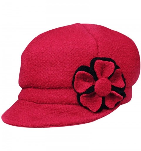 Newsboy Caps Women's Chic Flower Newsboy Cap Hat Wool Blend - Dual Layer - Chic Flower Red - CI11GCG6CCX $20.76