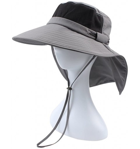 Sun Hats Outdoor Sun Hat Men Women Flap Fishing Hat Neck Face Cover Mesh Bucket Hat UPF 50+ - Gray - CX18G85IQSA $26.88