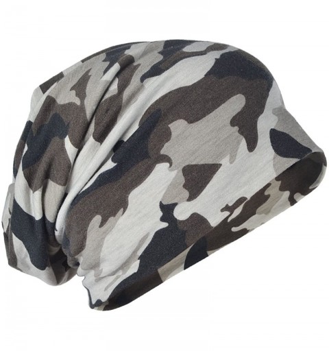 Skullies & Beanies Mens Thin Slouchy Beanie Retro Summer Cool Skull Cap Baggy Oversized Knit Hats - Camouflage-grey - CC11Z5I...
