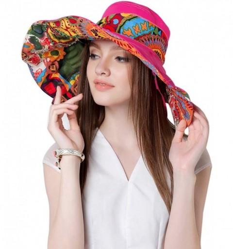 Sun Hats Women's Foldable Floppy Reversible Travel Beach Sun Visor Hat Wide Brim UPF 50+ - Rose Red - C3124CGXQIR $11.97