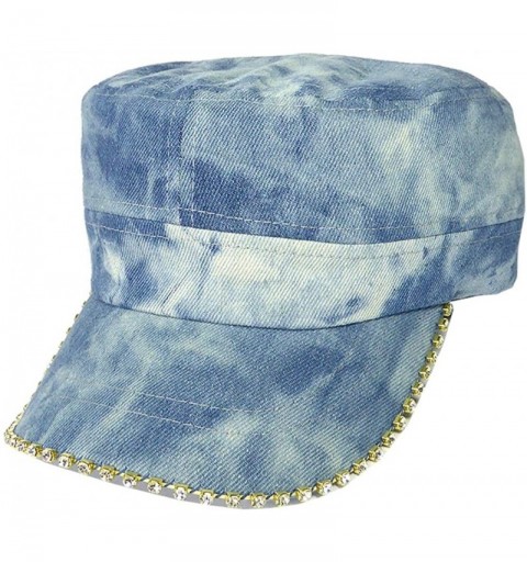 Baseball Caps Women's Military Cadet Army Cap Hat with Bling -Rhinestone Crystals on Brim - Denim Light Stone Splesh - CS18SX...