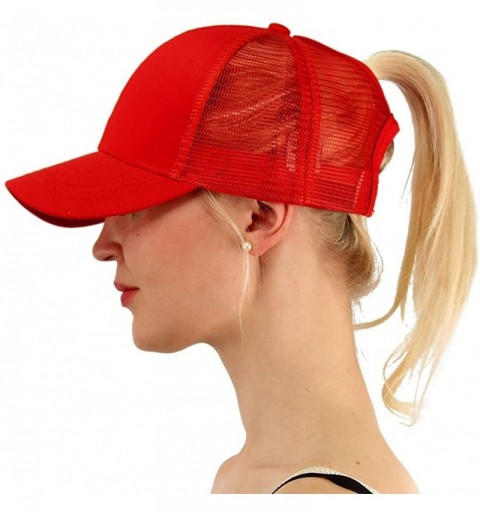 Baseball Caps Women Girls Ponytail Cap Messy Buns Trucker Plain Baseball Dad Hat Adjustable - Red - CV18CYSRDN0 $10.54