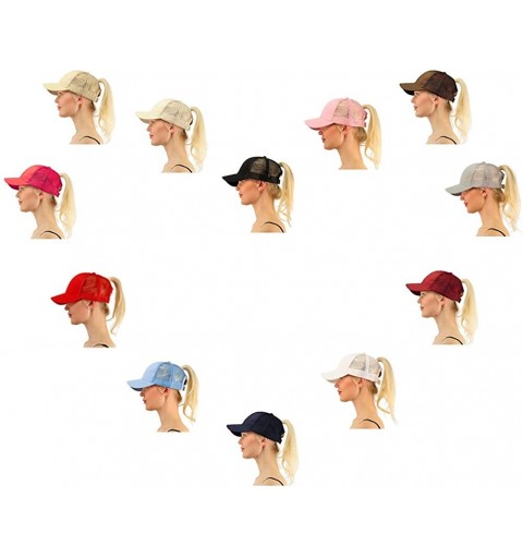 Baseball Caps Women Girls Ponytail Cap Messy Buns Trucker Plain Baseball Dad Hat Adjustable - Red - CV18CYSRDN0 $10.54