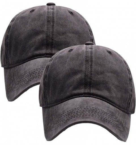 Baseball Caps Women Men Vintage Jeans Washed Distressed Baseball Cap Twill Adjustable Dad Hat - C-2 Packs Black&black - CU18Q...
