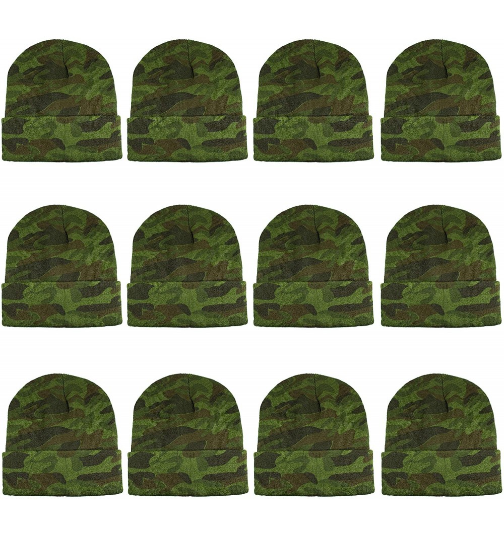 Skullies & Beanies Unisex Beanie Cap Knitted Warm Solid Color and Multi-Color Multi-Packs - 12 Pack - Camo - C318IODQ4AS $18.66