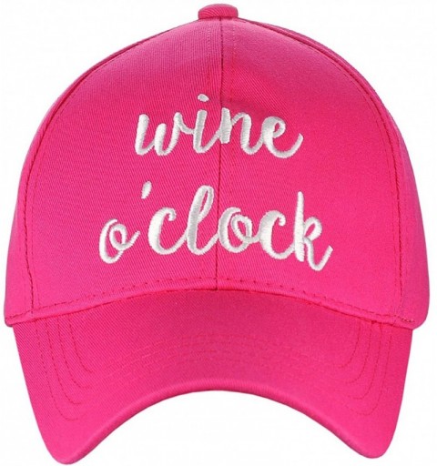Baseball Caps Women's Embroidered Quote Adjustable Cotton Baseball Cap- Wine o'clock- Hot Pink - C1180Q8SEW2 $14.12