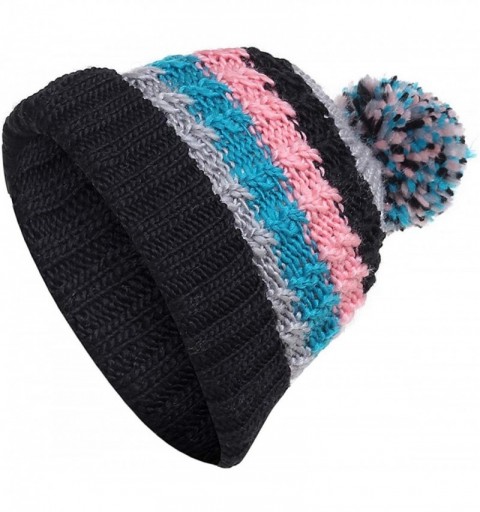 Skullies & Beanies Casual Winter Hats for Women Colorful Beanies Hats Girls Fashion Relaxed Striped Hat Knitted Pom Pom Ball ...