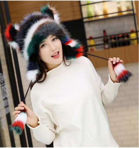 Skullies & Beanies Cute Warm Plush Fluffy Faux Fur Hood Hat Spirit Ears Wolf Bear Cat Costume Hat - Multicoloured - CG188GRRA...
