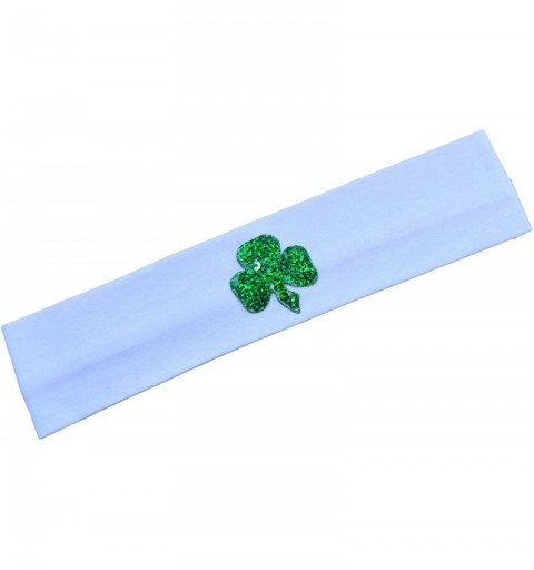 Headbands St Patrick's Day Sequin Shamrock Cotton Stretch Headband - White - CM11UYRXRVF $7.88