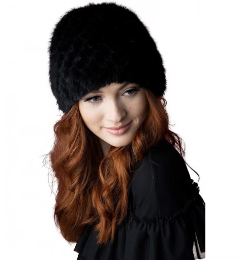 Skullies & Beanies Genuine Fur Pull On Hat for Women - Real Fur Knitted Beanie - Warm & Luxurious for Winter Style - Black - ...
