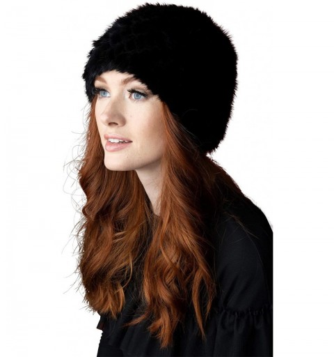 Skullies & Beanies Genuine Fur Pull On Hat for Women - Real Fur Knitted Beanie - Warm & Luxurious for Winter Style - Black - ...