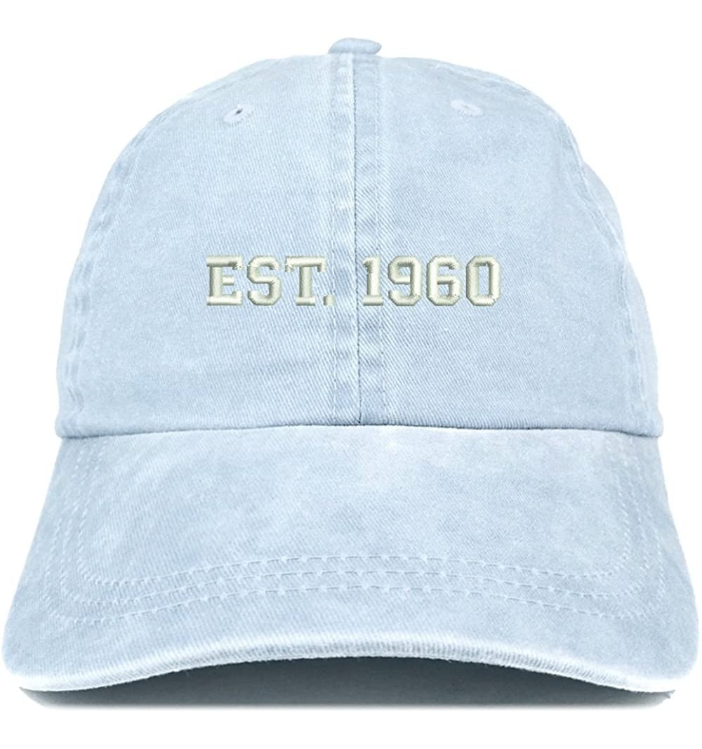 Baseball Caps EST 1960 Embroidered - 60th Birthday Gift Pigment Dyed Washed Cap - Light Blue - CV180QLS6OR $13.98