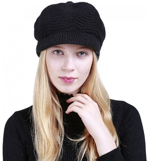 Berets Womens Knit Cap Solid Warm Crochet Winter Wool Knit Manual Caps Hat - Black - CJ18IQ83ZEC $11.88