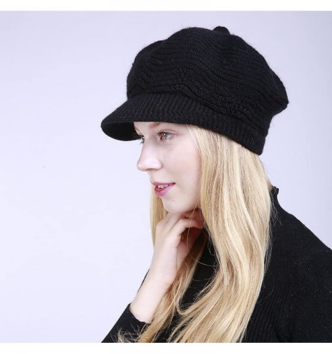 Berets Womens Knit Cap Solid Warm Crochet Winter Wool Knit Manual Caps Hat - Black - CJ18IQ83ZEC $11.88