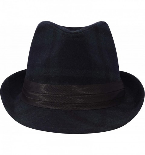 Fedoras Men's Women's Manhattan Structured Gangster Trilby Wool Fedora Hat Classic Timeless Light Weight - Navy Checked - CU1...