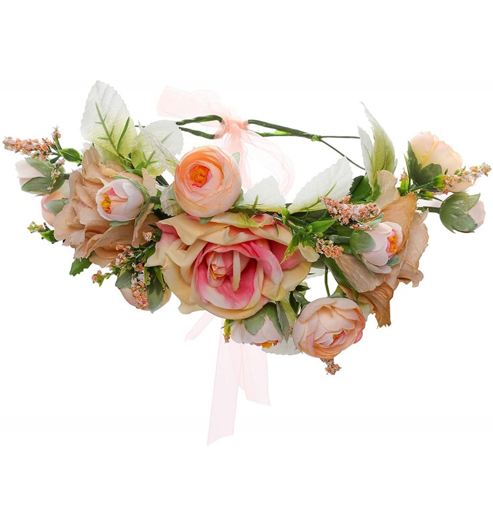 Headbands Adjustable Flower Crown Headband - Flower Headband for Women Girl Floral Festival Wedding Party Wreath - Yellow - C...