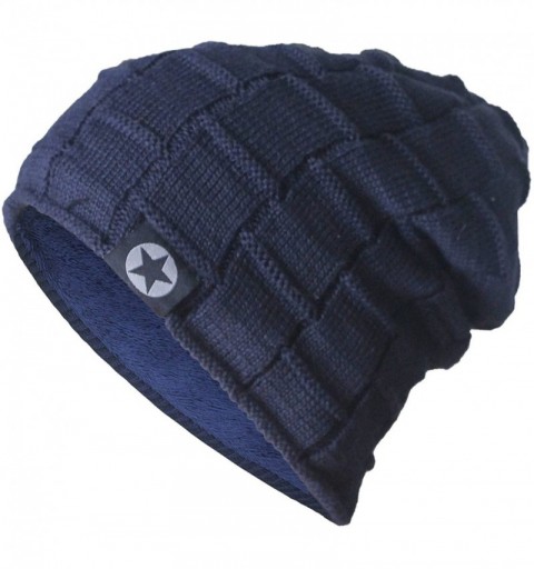 Skullies & Beanies Winter Knit Wool Warm Hat Thick Soft Stretch Slouchy Beanie Skully Cap - A5-navy - CN12NSI9RGJ $8.80